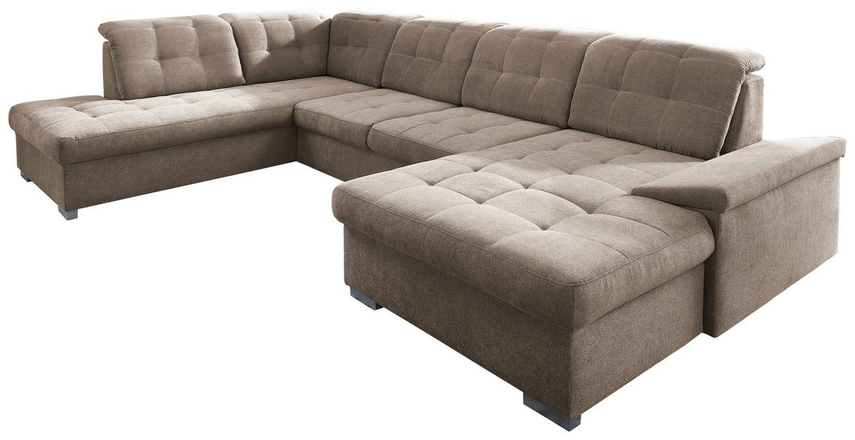 Wohnlandschaft Zira Mit Schlaffunktion Taupe - Taupe/Chromfarben, Design, Textil (212/330/169cm) - Livetastic