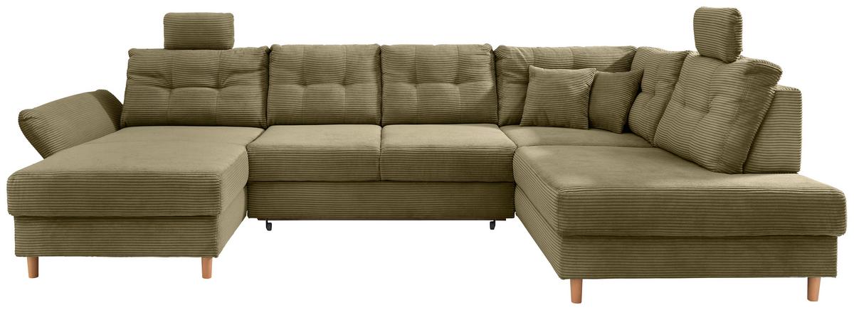 Wohnlandschaft Brizzini mit Schlaffunktion, Olivgrün - Naturfarben/Olivgrün, MODERN, Textil (176/338-352/206cm) - Livetastic