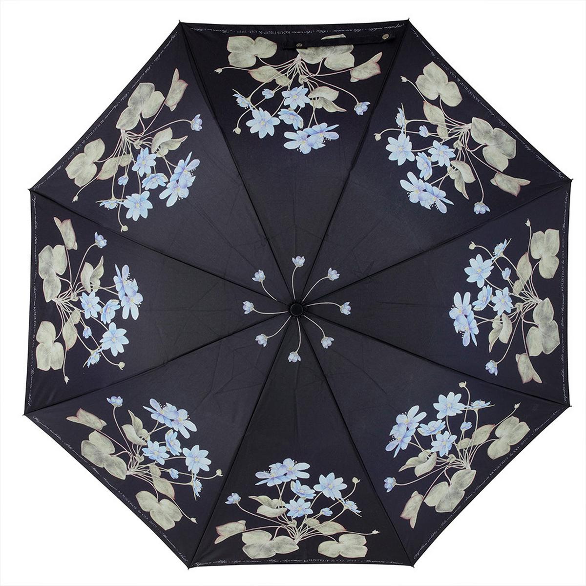 REGENSCHIRM BLUE ANEMONE - Schwarz/Dunkelblau, Basics, Holz/Textil (105cm)