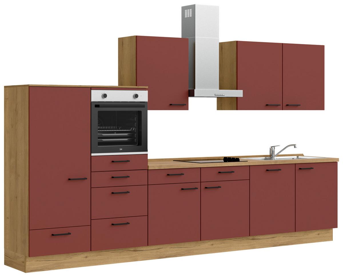 Küchenleerblock Easytouch Low-Line, L12 Links - Eichefarben/Rot, MODERN, Holzwerkstoff (360cm) - Nobilia