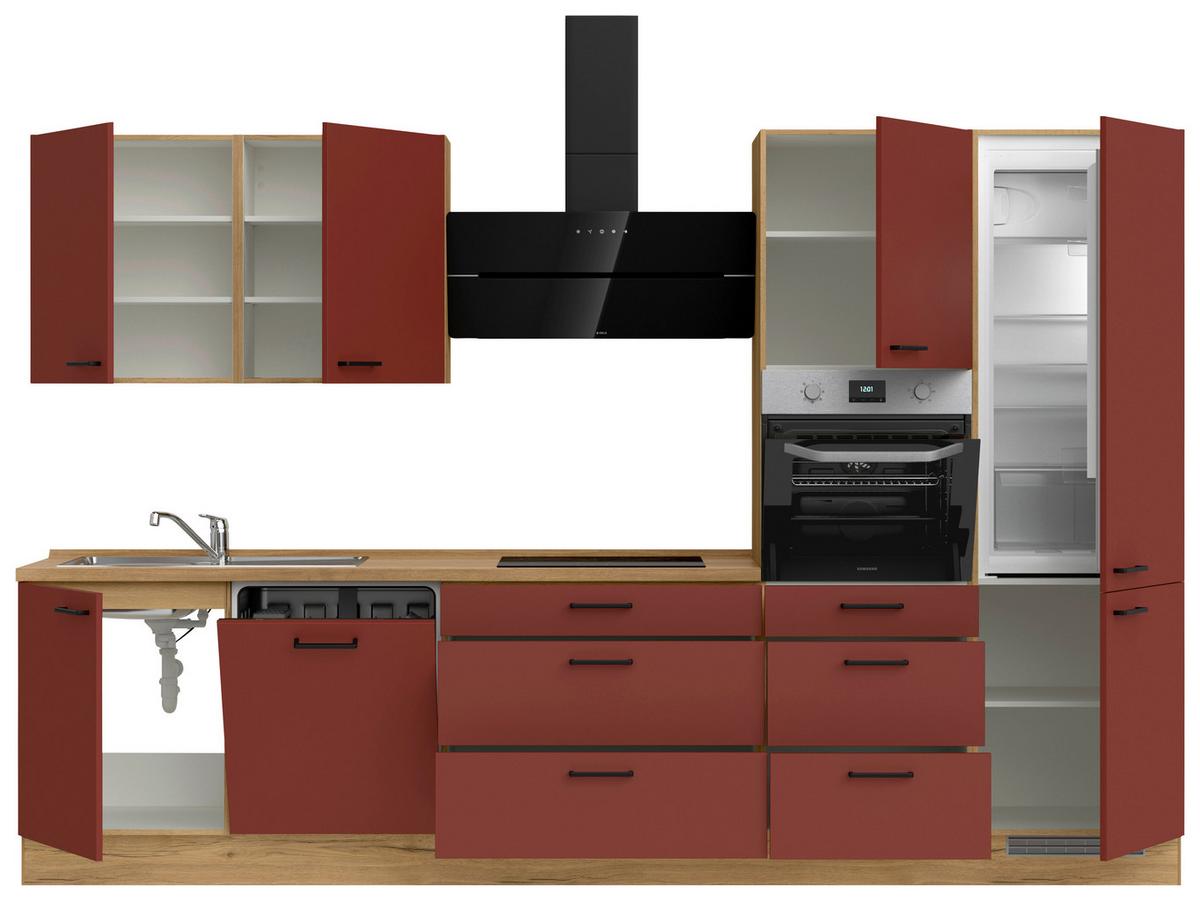 Küchenleerblock Easytouch High-Line, H8 Rechts - Eichefarben/Rot, MODERN, Holzwerkstoff (330cm) - Nobilia