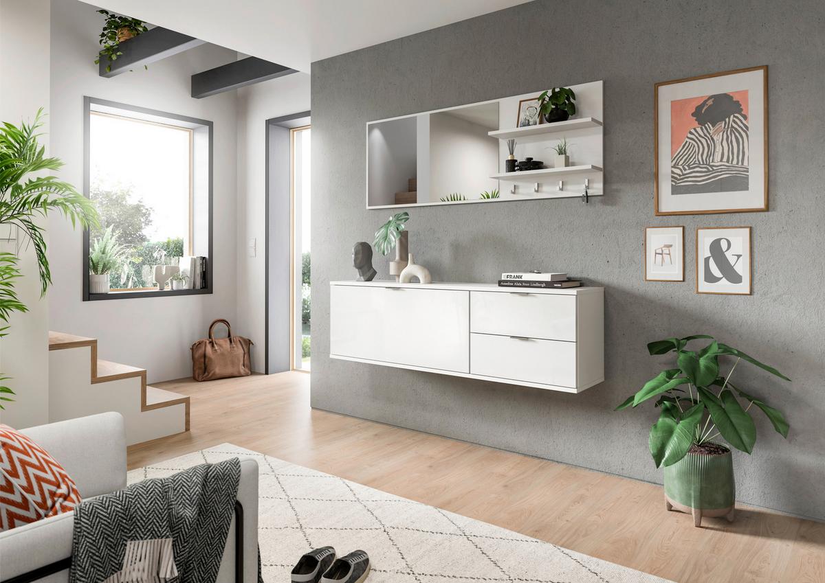 Garderobe Projekt X Weiß B: 144 cm - Weiß Hochglanz/Weiß, Design, Holzwerkstoff (144/193/32cm) - Livetastic