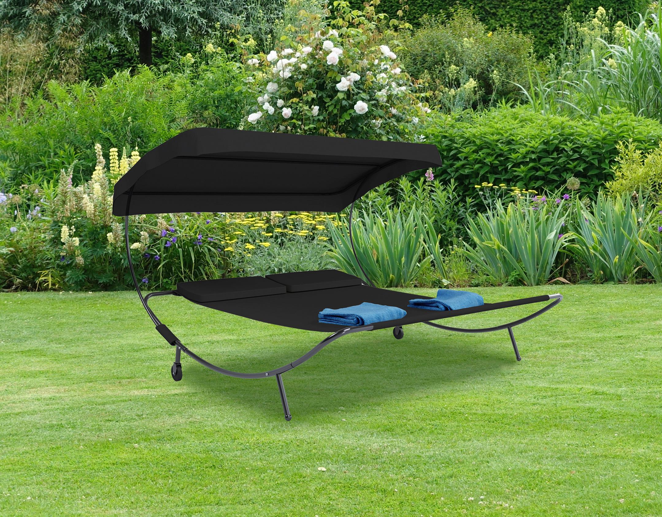 Doppel-sonnenliege Bindox Verstellbares Dach - Schwarz, Basics, Textil/Metall (130/137/200cm) - MID.YOU