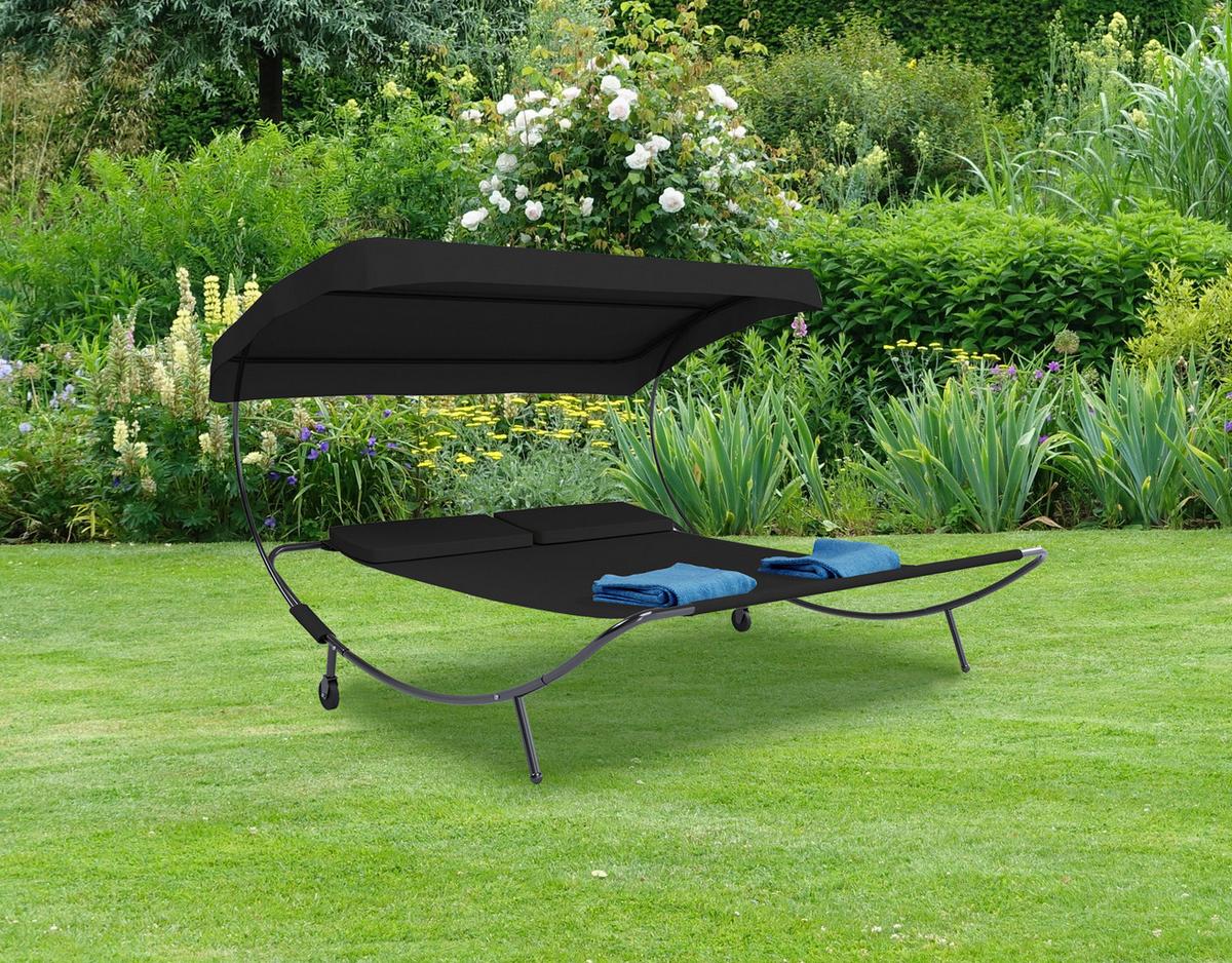 Doppel-Sonnenliege Bindox verstellbares Dach - Schwarz, Basics, Textil/Metall (130/137/200cm) - MID.YOU