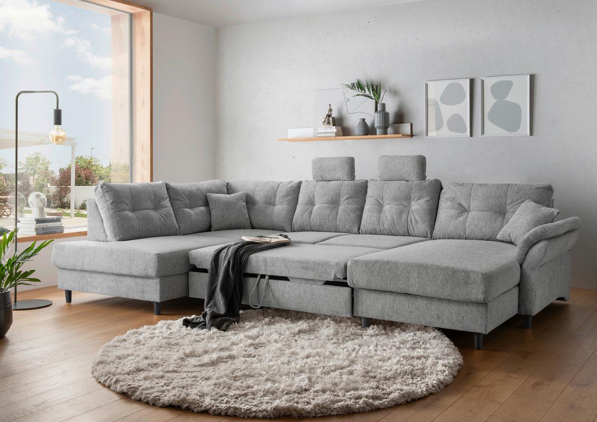 Wohnlandschaft Brizzini Silberfarben U: 206x338x176 Cm - Silberfarben/Schwarz, MODERN, Textil (206/338/176cm) - Livetastic