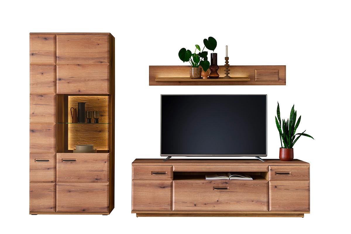 Wohnwand Eichefarben, B: 300 cm - Eichefarben, Design, Glas/Holzwerkstoff (300/206/50cm) - Livetastic