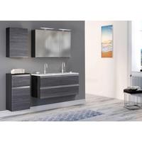 Badmöbel-Set 3-Tlg. inkl. LED Arezzo B: 120cm, Eiche Dekor - Eichefarben/Silberfarben, Basics, Holzwerkstoff/Stein (120cm) - Held