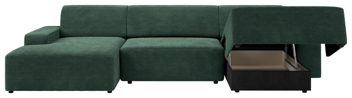 Wohnlandschaft Wien D. Grün U: 162x329x162 cm - Dunkelgrün/Schwarz, MODERN, Textil (162/329/162cm) - Trendmanufaktur