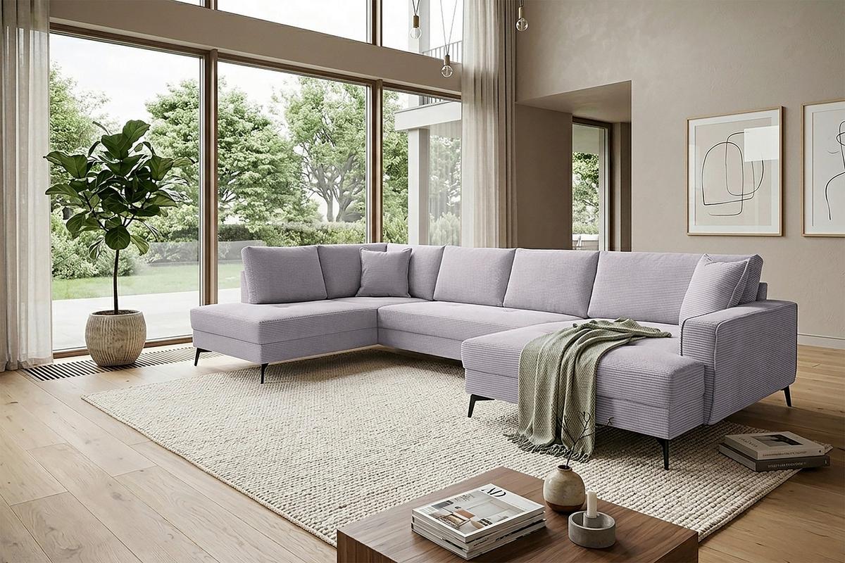 Wohnlandschaft Zero Grau U-Form 195x362x173cm - Hellgrau/Schwarz, Trend, Textil (195/362/173cm)