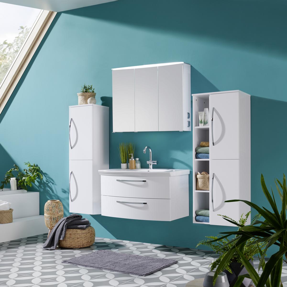 Waschbecken mit Unterschrank Soft-Close Inn, B: 90 cm Weiß - Weiß, MODERN, Keramik/Holzwerkstoff (90/50/51cm)