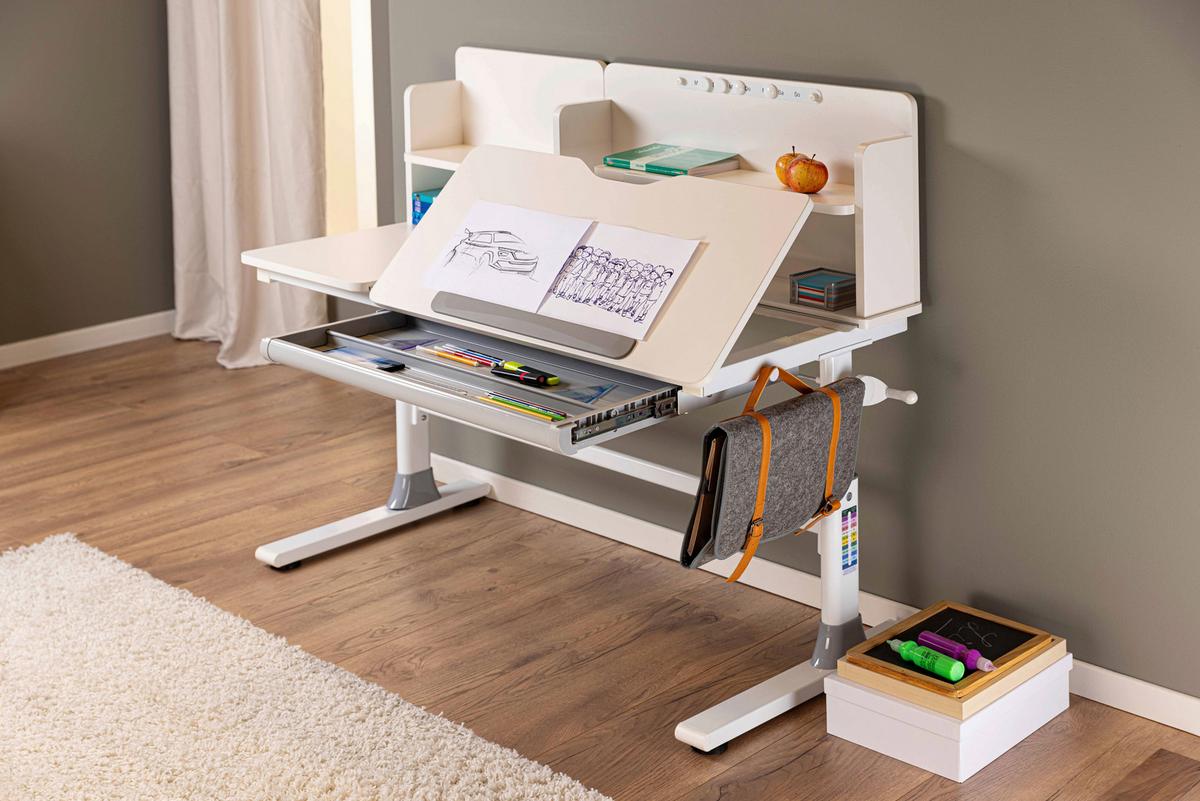 Jugendschreibtisch Sören Weiß/Grau, 120 cm - Weiß, MODERN, Holzwerkstoff/Metall (120/60/96-116cm) - MID.YOU