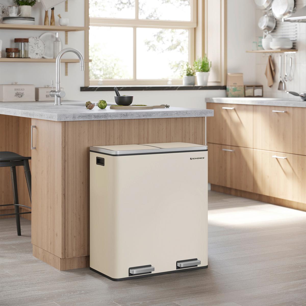 Abfallsammler Creme B: 59cm - Creme/Schwarz, Basics, Kunststoff/Metall (59/65,2/32,5cm)