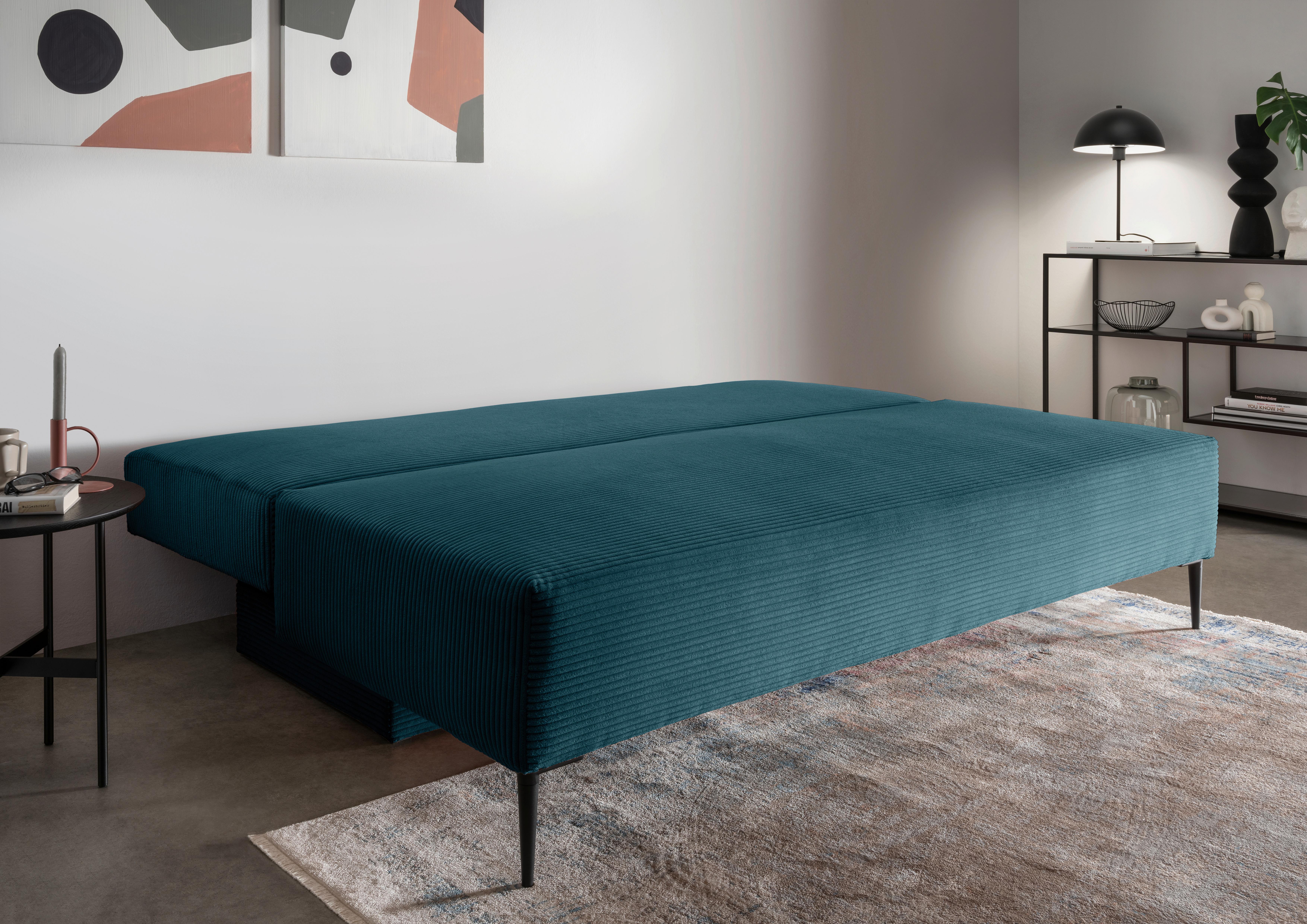 Schlafsofa Petri Petrol Cord, Rücken Echt B: 198 cm - Petrol/Schwarz, MODERN, Textil (198/90/100cm) - Livetastic
