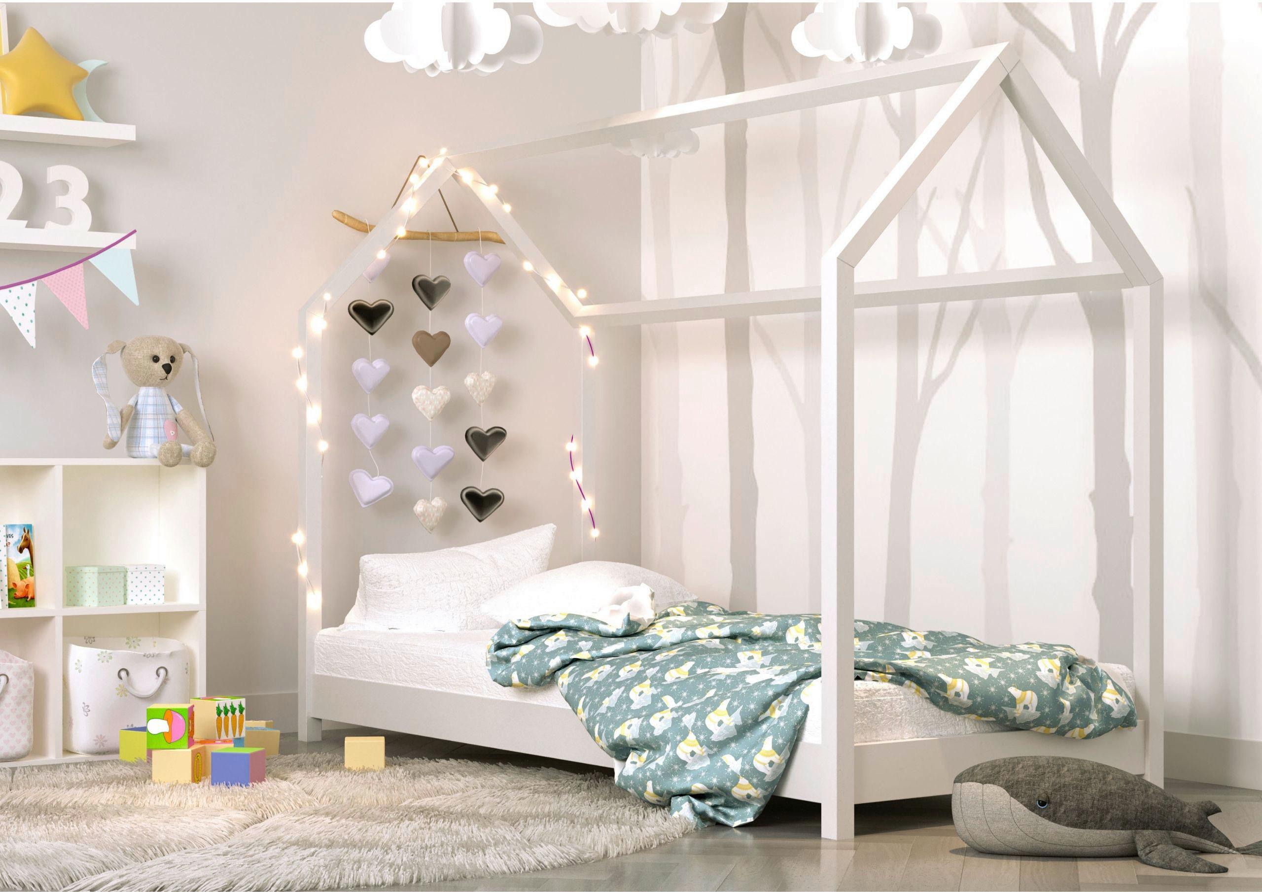 Hausbett Bella Weiß B: 80cm - Birkefarben/Weiß, MODERN, Holz (80/160cm) - MID.YOU