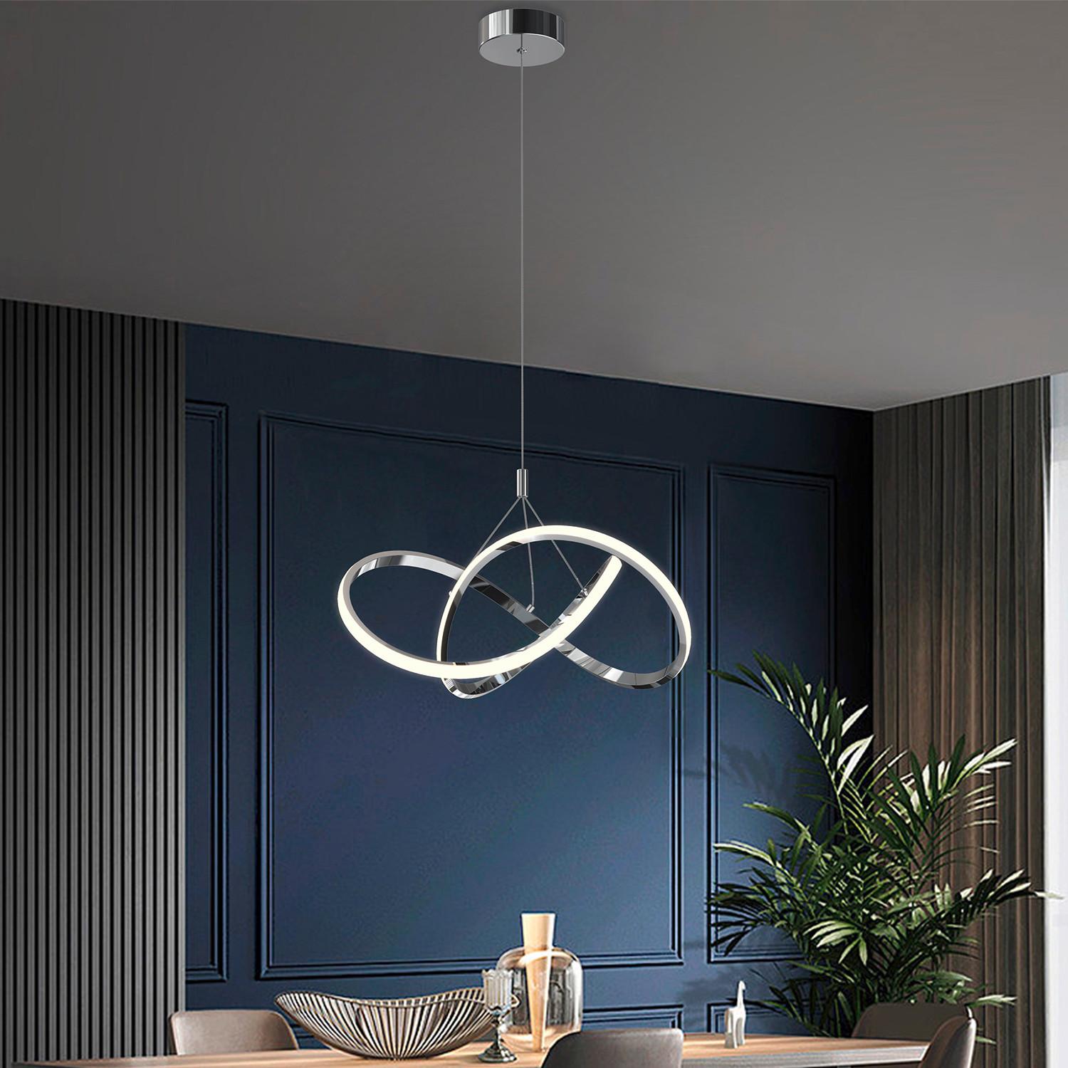 LED-Hängeleuchte Loop Klar Chromfarben L: 50 cm - Klar/Chromfarben, Design, Glas/Metall (50/50/150cm)