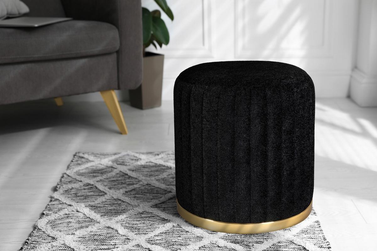 Hocker Doric 135 Schwarz/Goldfarben D: 43 cm - Goldfarben/Schwarz, Design, Textil (43/46cm) - Kayoom