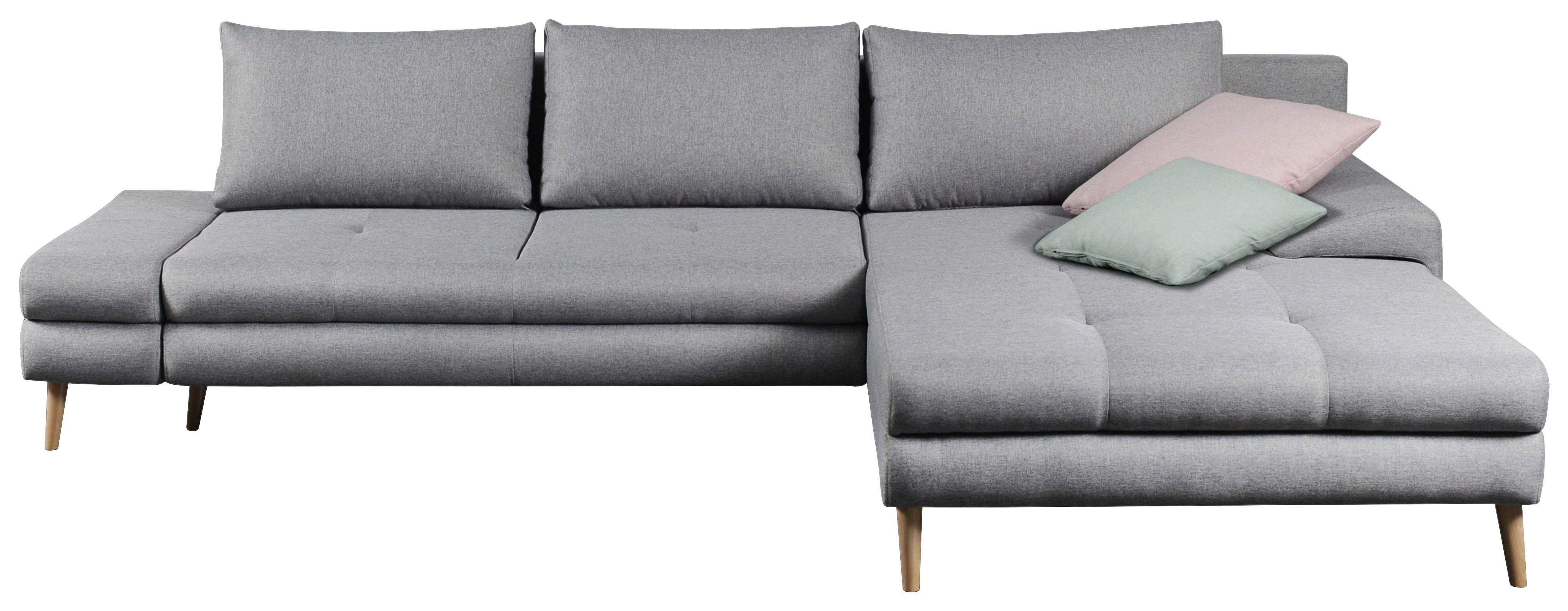 Ecksofa mit Schlaffunktion + Bettkasten Floby, Webstoff - Erlefarben/Hellgrau, Trend, Textil (313/215cm) - MID.YOU