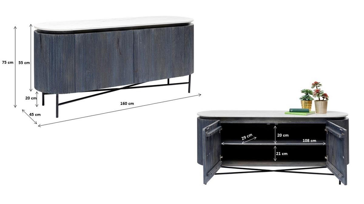 Sideboard 160 Cm Mangoholz Anthrazit Marmor/weiß - Anthrazit/Schwarz, Trend, Holz/Holzwerkstoff (160/75/45cm) - Kare-Design