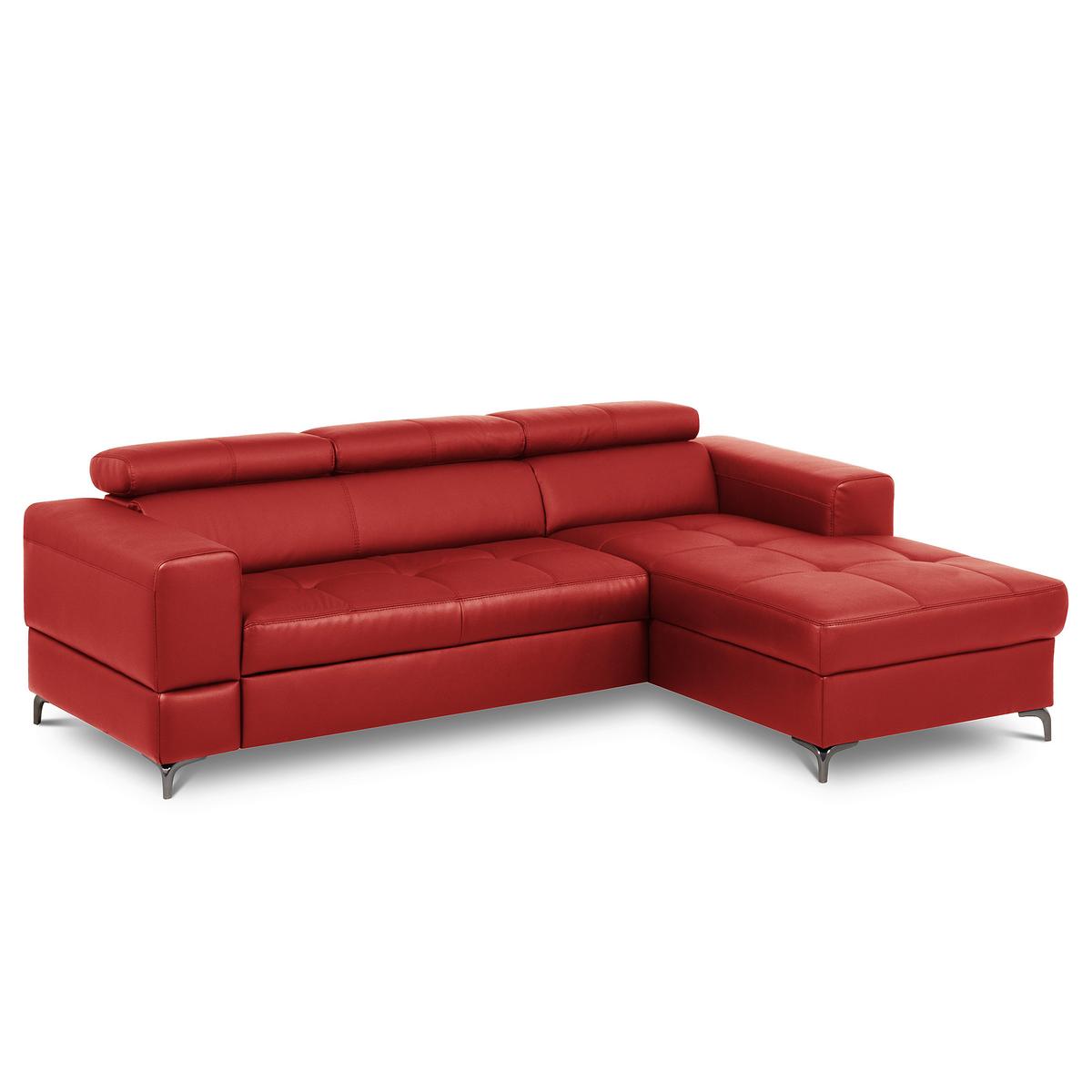 Ecksofa Torino Teilleder Rot 247x173 - Rot/Schwarz, Design, Leder/Textil (247/173cm) - Livetastic