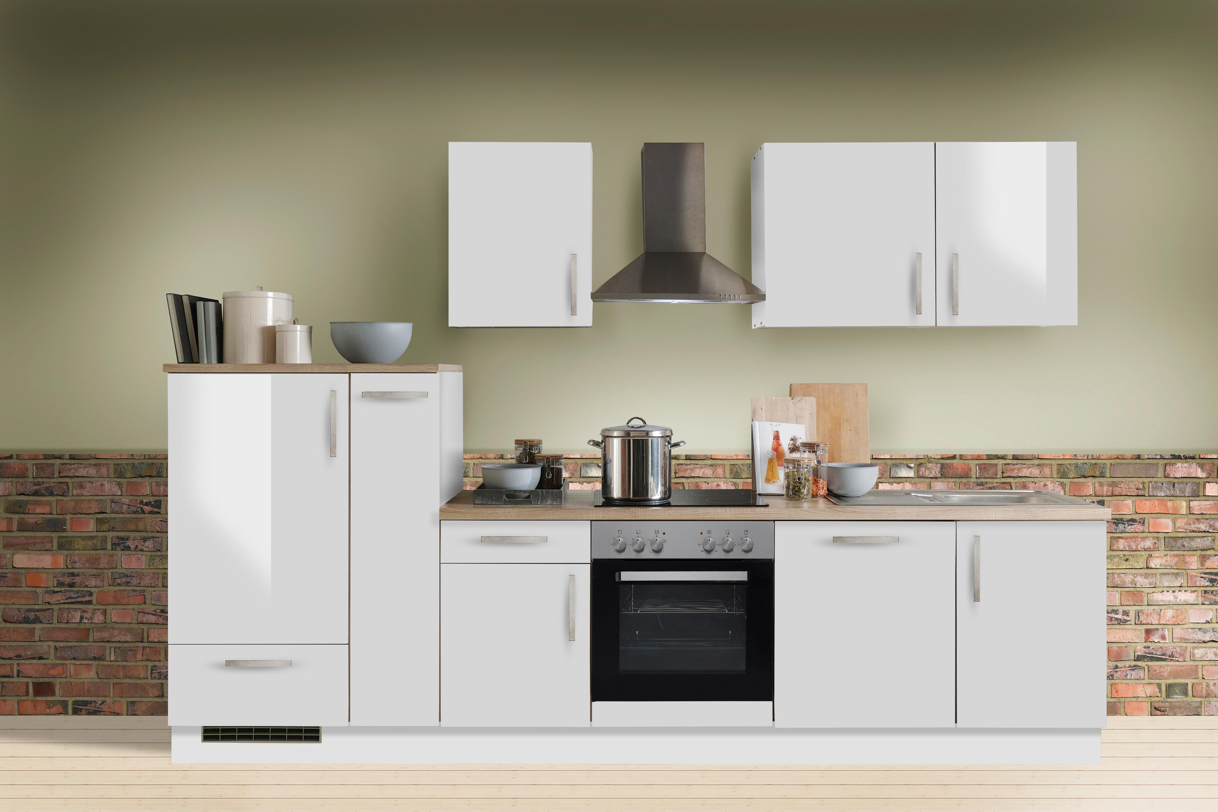 Küchenblock White-Premium - Weiß Hochglanz/Weiß, KONVENTIONELL, Holzwerkstoff (310cm) - Menke