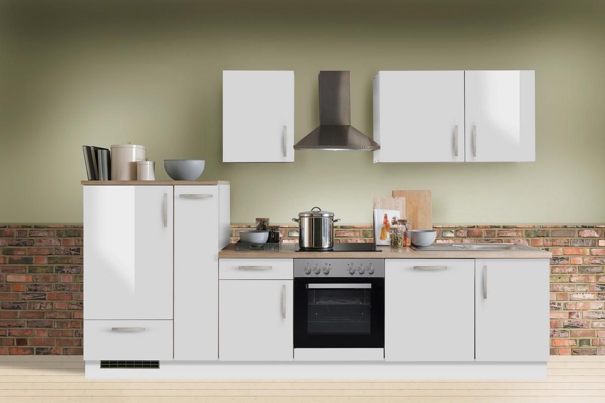 Küchenblock White-Premium - Weiß Hochglanz/Weiß, KONVENTIONELL, Holzwerkstoff (310cm) - Menke