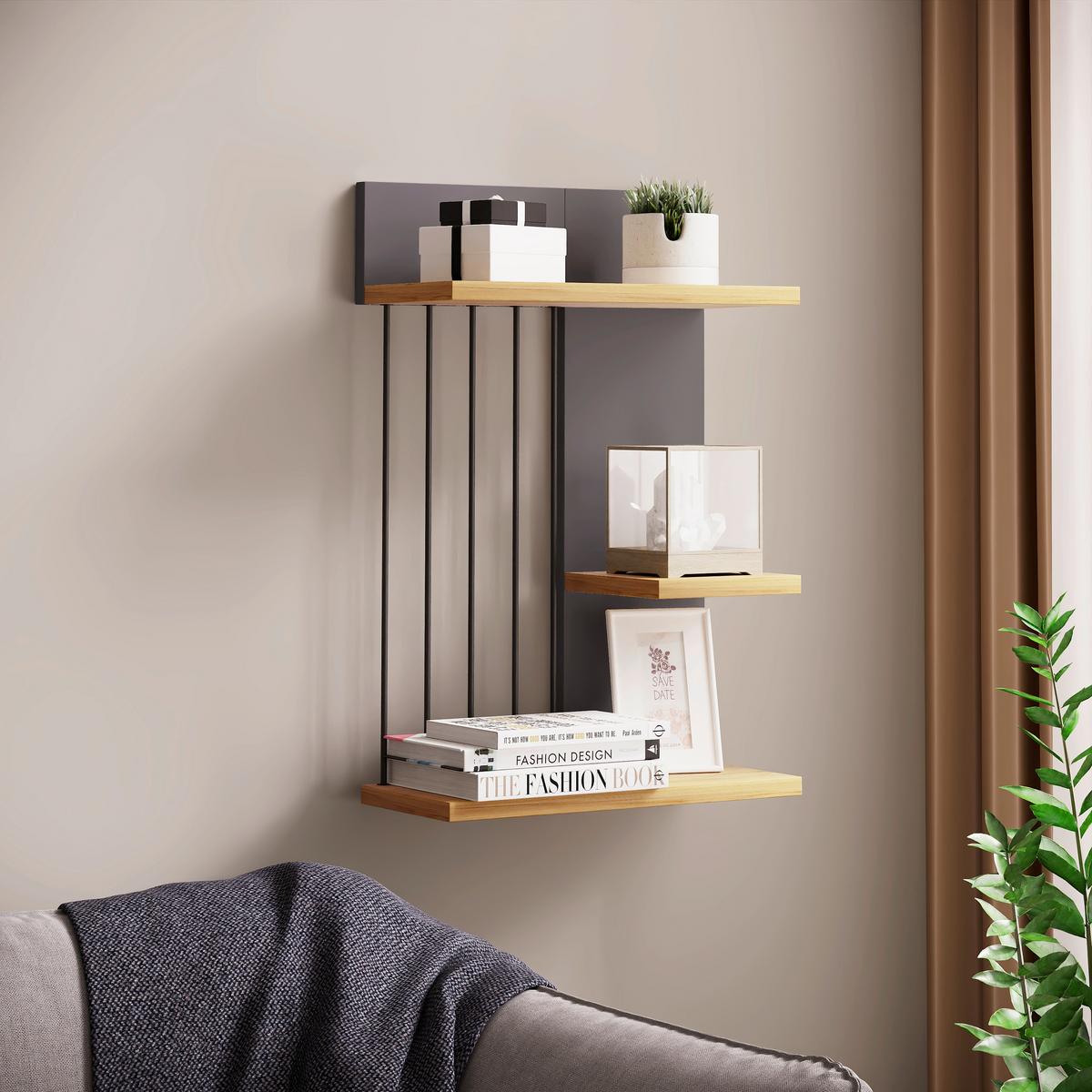 Wandboard Dolira Anthrazit/Eichefarben B: 40 cm - Eichefarben/Anthrazit, Design, Holzwerkstoff (40/60/19cm) - Livetastic