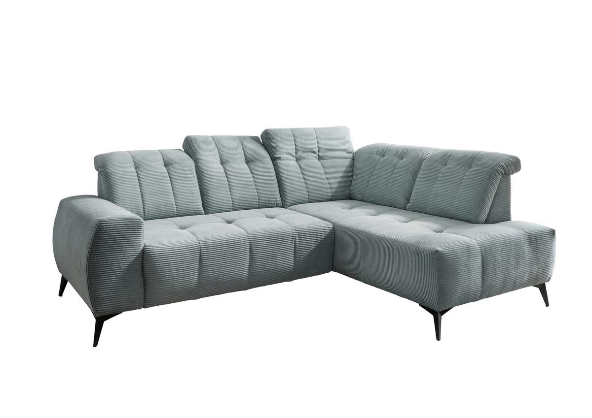 Ecksofa mit USB Anschluss Sano, Hellblau, S: 261x200 cm - Schwarz/Hellblau, MODERN, Textil (261/200cm) - Livetastic