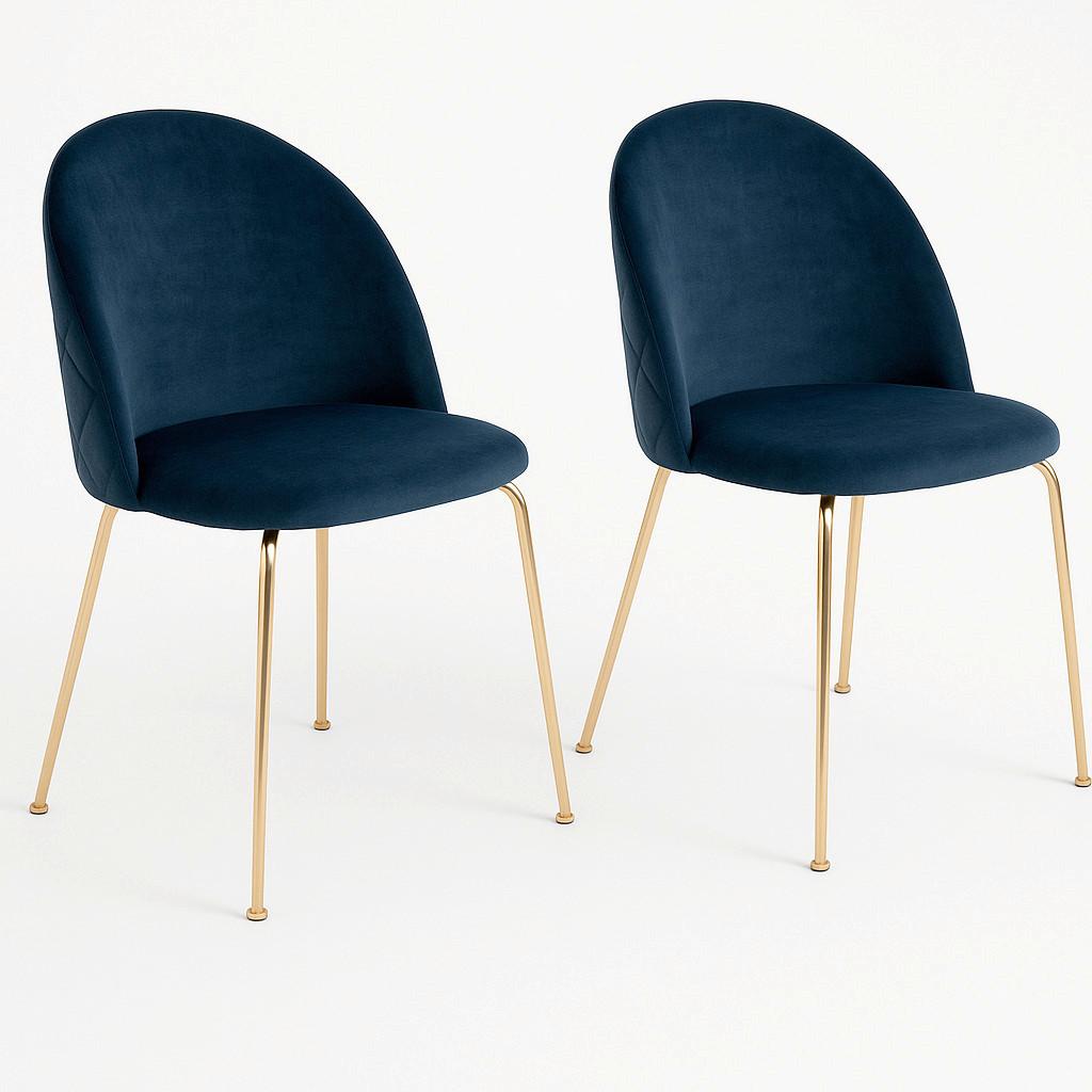 Stuhl-set Geneve Blau B: 51 Cm - Blau/Messingfarben, MODERN, Textil/Metall (51/78/56cm) - MID.YOU