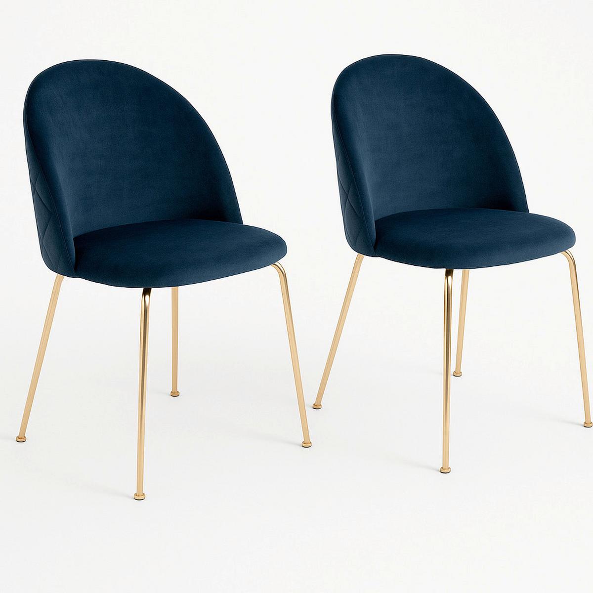 Stuhl-Set Geneve Blau B: 51 cm - Blau/Messingfarben, MODERN, Textil/Metall (51/78/56cm) - MID.YOU