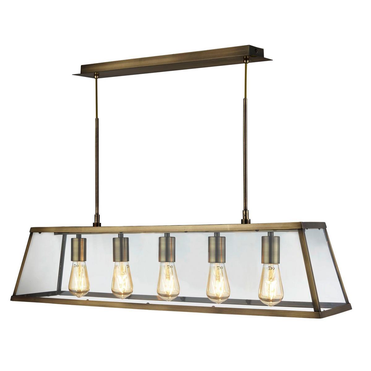 Hängeleuchte Voyager 4614-5ab - Messingfarben, Design, Glas/Metall (90/20/100cm)