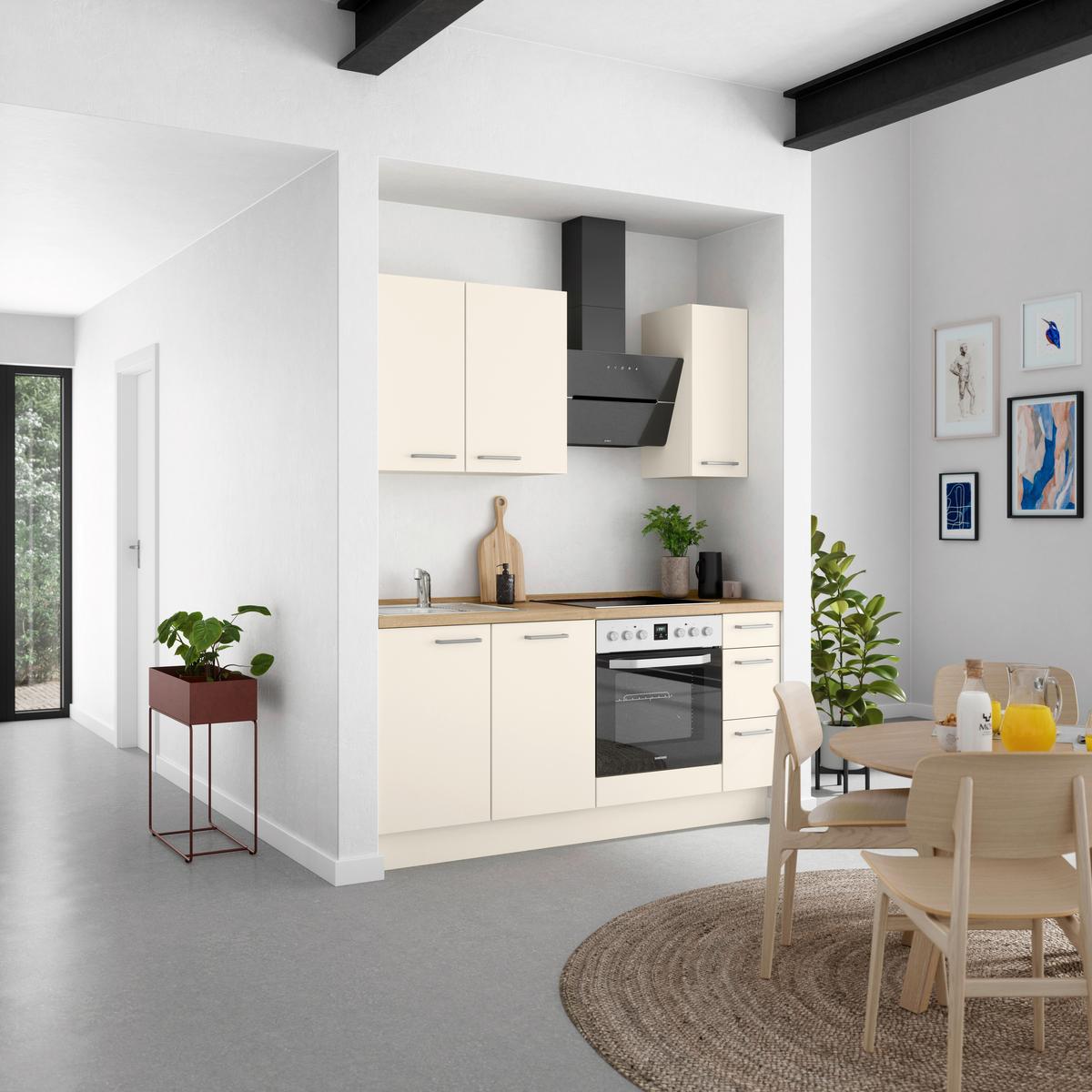 Kuchyňská linka 180 cm, magnólia matná - barvy dubu/magnolie, Moderní, kov/kompozitní dřevo (180cm) - Nobilia