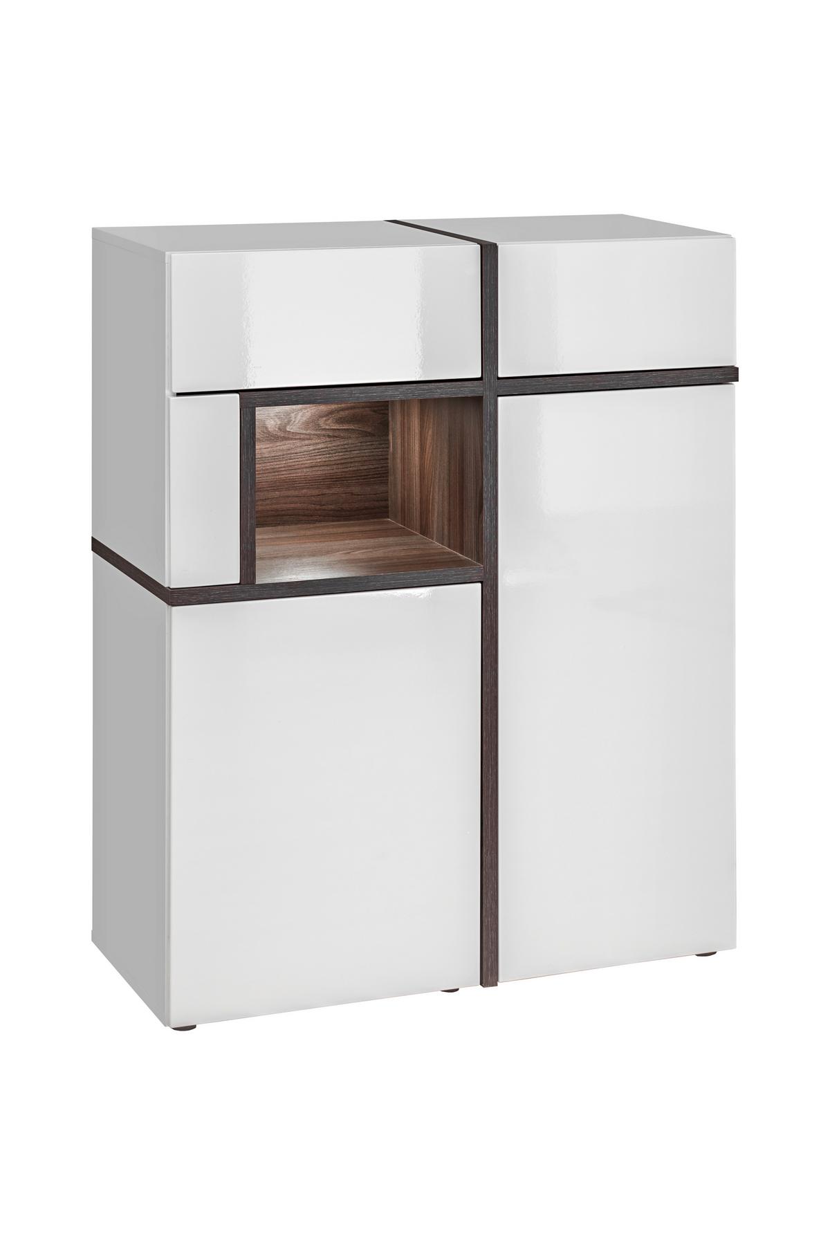 Obývací stěna CROSS, vysoce lesklá bílá - bílá/barvy jilmu, Moderní, kompozitní dřevo/plast (330/195/50cm) - Premium Living