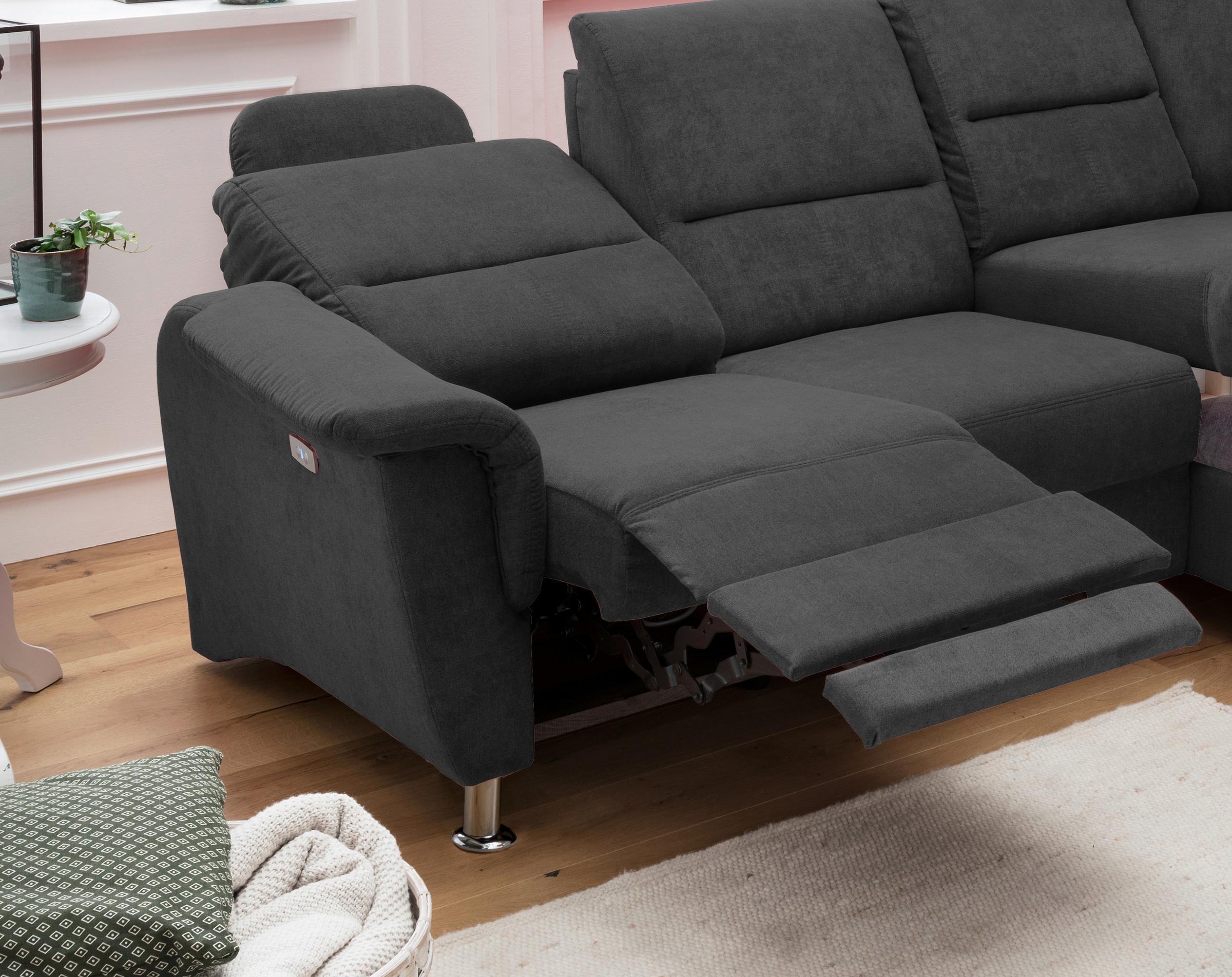 Eckcouch mit USB-Anschluss und motorischer Relaxfunktion