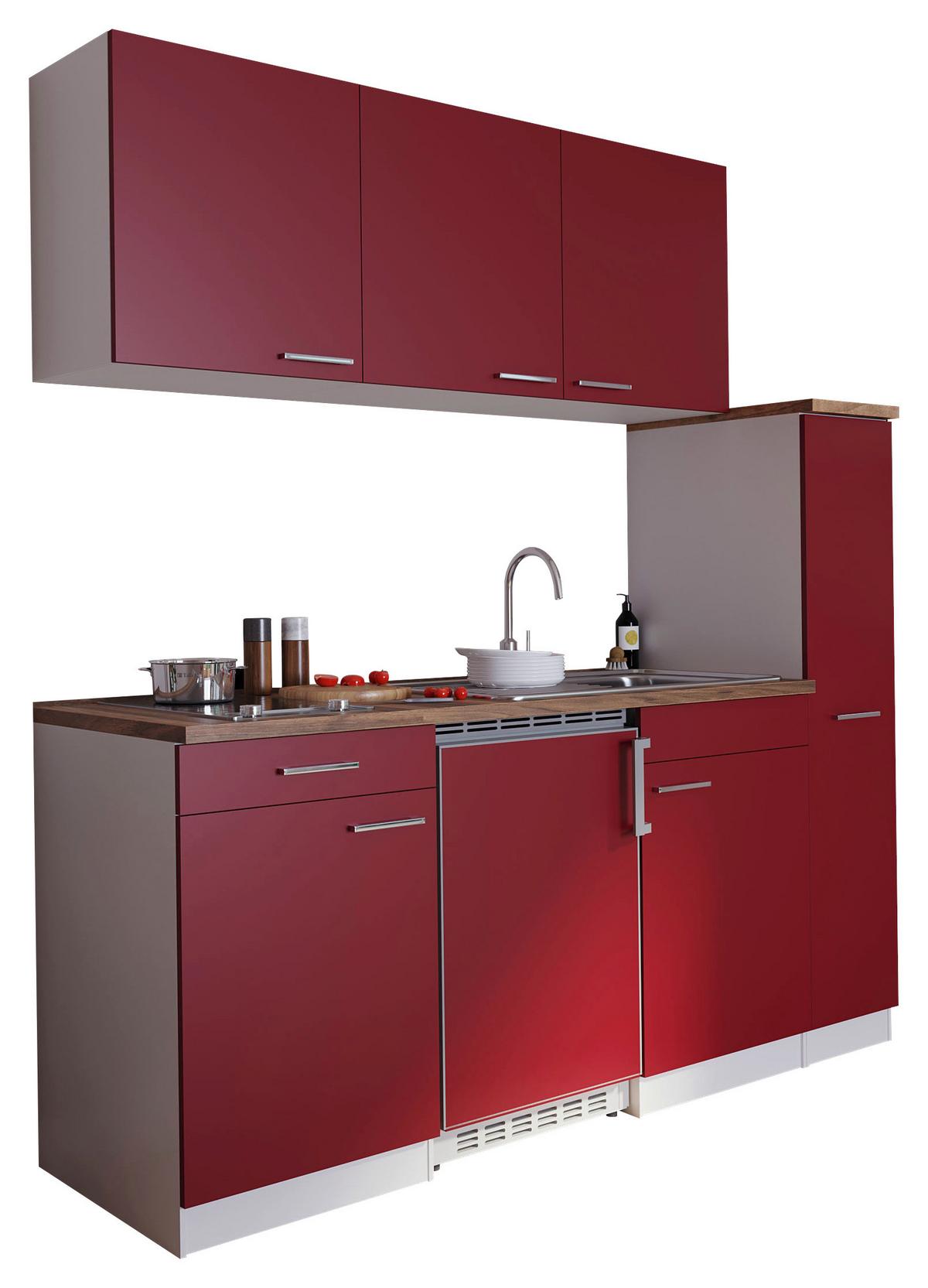 Küchenzeile Economy M. Geräten 180 Cm Rot/nussbaum Dekor - Rot/Nussbaumfarben, Basics, Holzwerkstoff (180cm) - Respekta