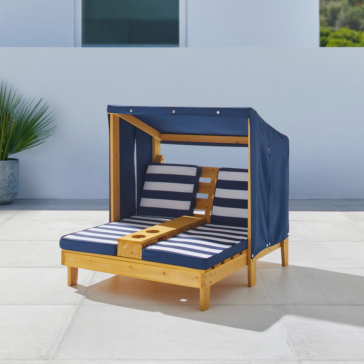 Záhradná pohovka pre deti DAISY - modrá/biela, Modern, drevo/textil (84,8/89/92,5cm) - Bessagi Kids