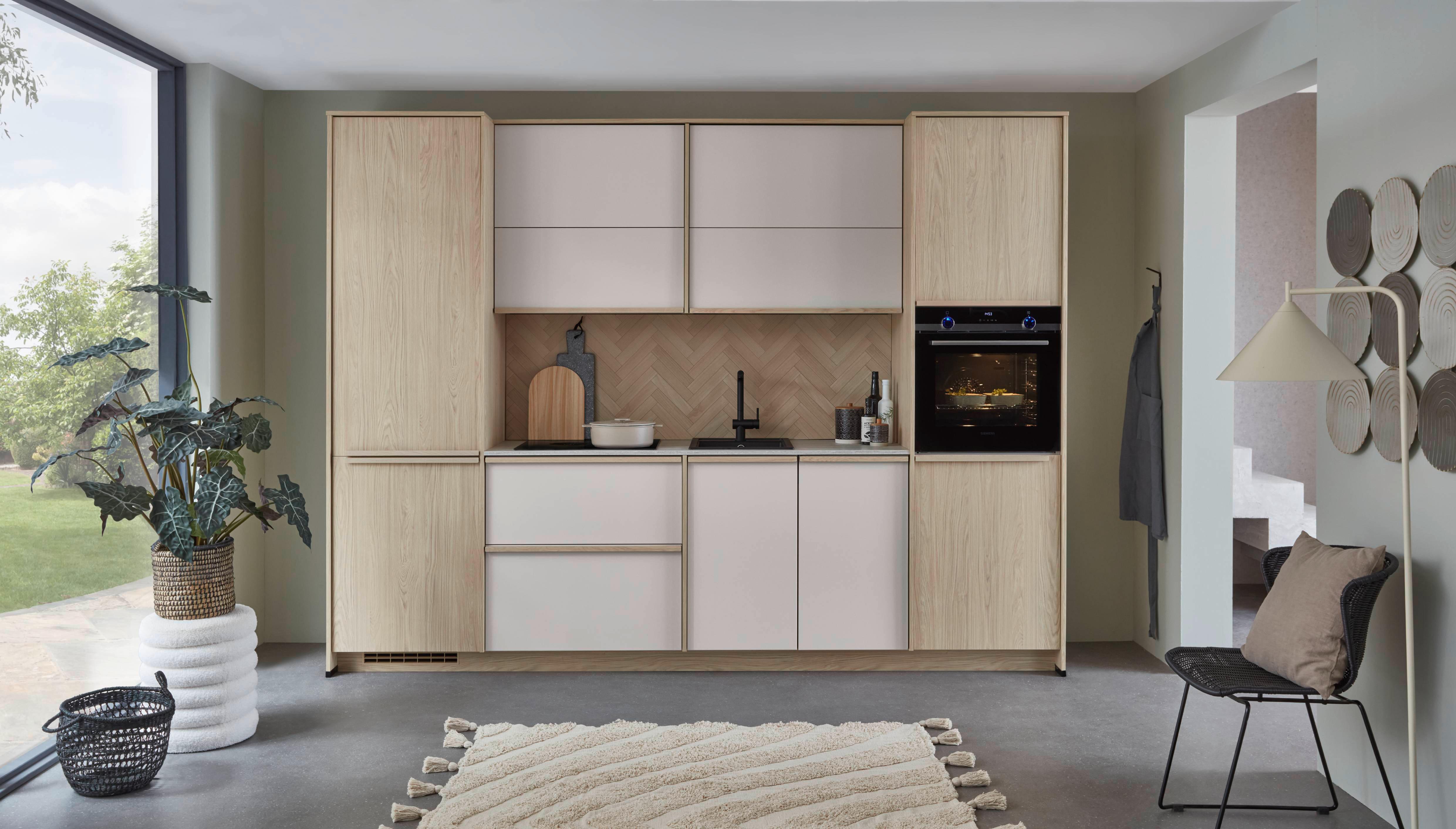 Küchenblock Sofia/Singapur - Sandfarben/Eichefarben, LIFESTYLE, Holzwerkstoff (296,4cm) - Vertico