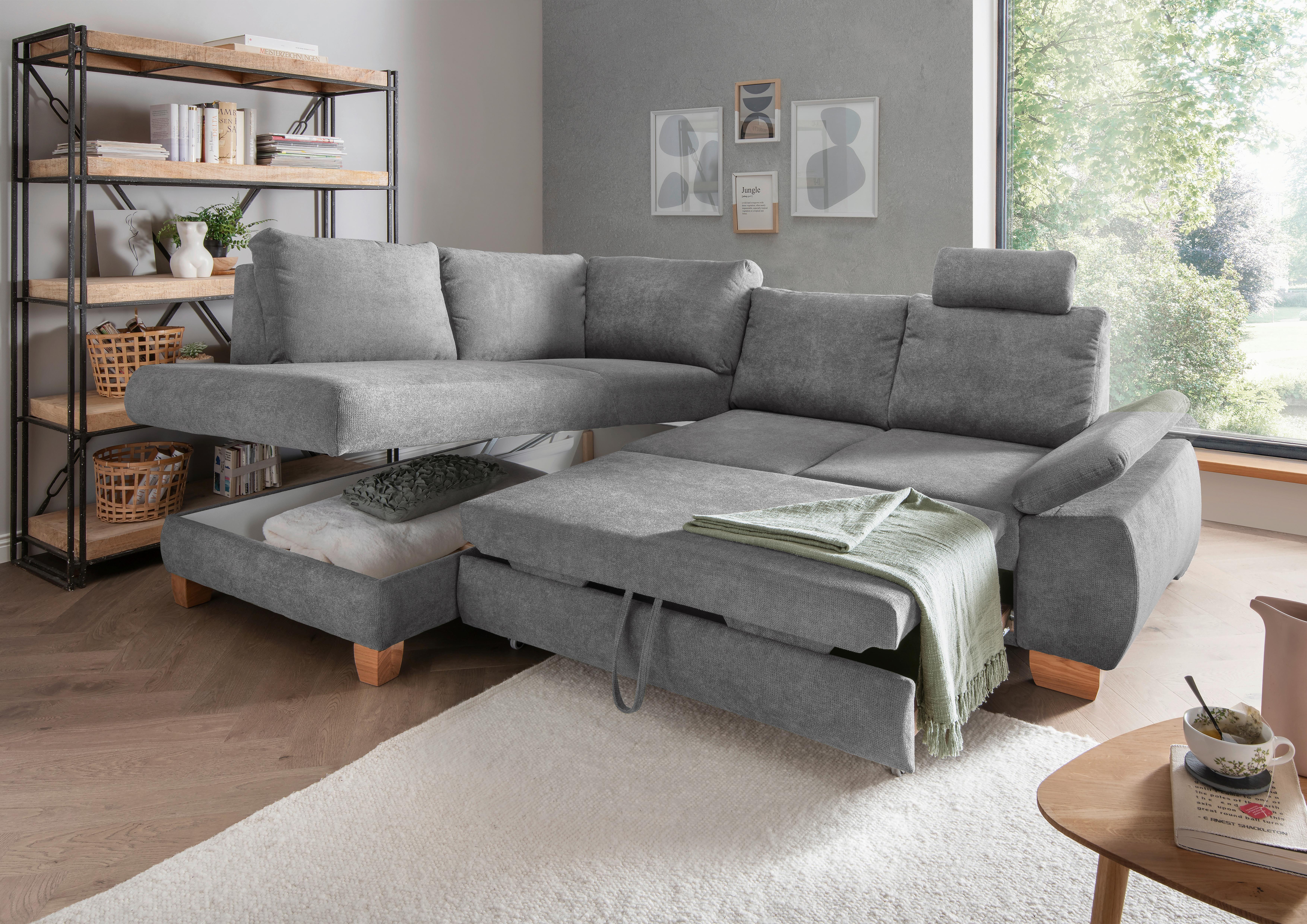 Eckschlafsofa Positano, Grau S: 206x261 Cm - Wildeiche/Grau, MODERN, Textil (206/261cm) - Livetastic