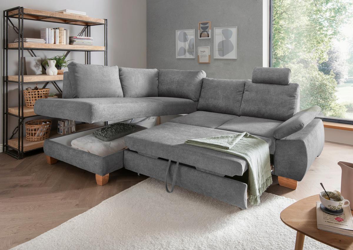 Eckschlafsofa Positano, Grau S: 206x261 Cm - Wildeiche/Grau, MODERN, Textil (206/261cm) - Livetastic