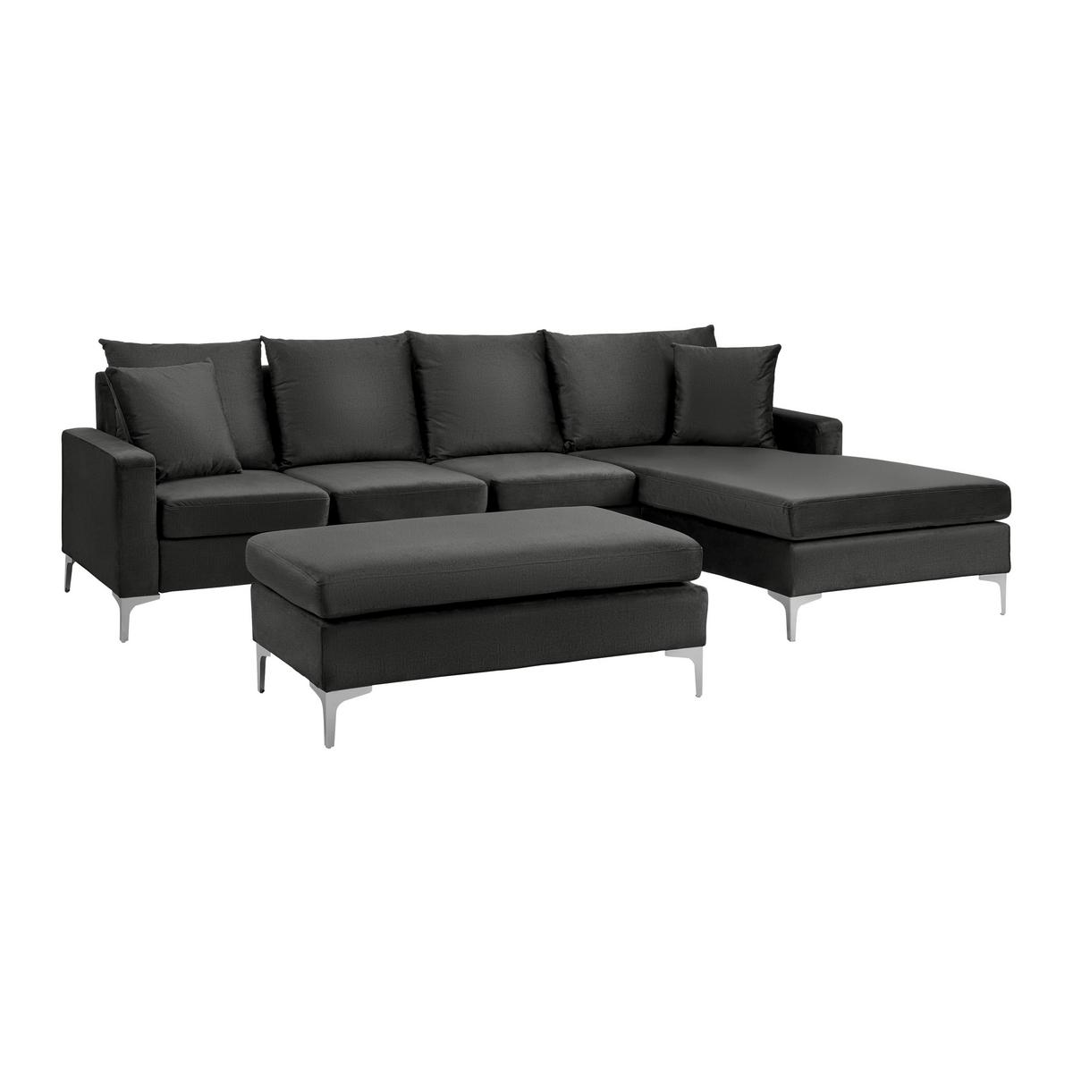 Sedací souprava ALONDRA, oboustranná, tmavě šedá - tmavě šedá/barvy nerez oceli, Moderní, kov/dřevo (287/80/182cm) - Bessagi Home