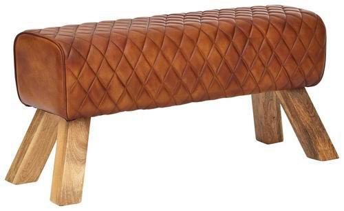 Garderobenbank B: 89 cm Gepolstert Braun - Naturfarben/Braun, MODERN, Leder (89/46/35cm) - MID.YOU