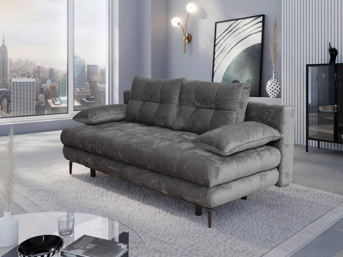 Schlafsofa Perla Graphitfarben B: 203 cm - Schwarz/Graphitfarben, KONVENTIONELL, Textil (203/94/96cm)