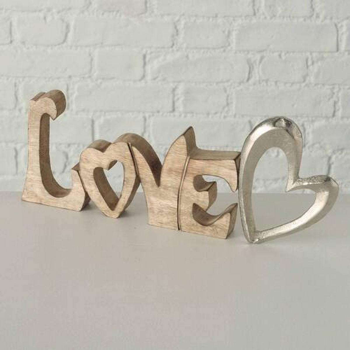 Dekoschriftzug Love Holz/ Metall L: 34 cm - Naturfarben, Basics, Holz/Metall (34/3/14cm)