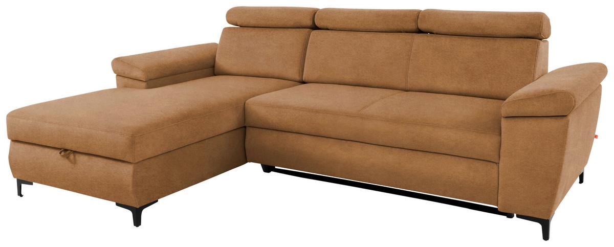 Eckschlafsofa Santi Bernsteinfarben S: 176/258 cm - Bernsteinfarben/Schwarz, MODERN, Textil (176/258cm) - MID.YOU
