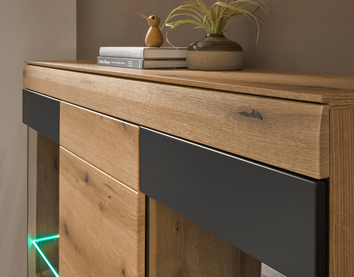 Highboard Soleto Graphit-/Eichefarben B: 140cm - Eichefarben/Schwarz, Design, Glas/Holzwerkstoff (140/141/35cm) - MID.YOU