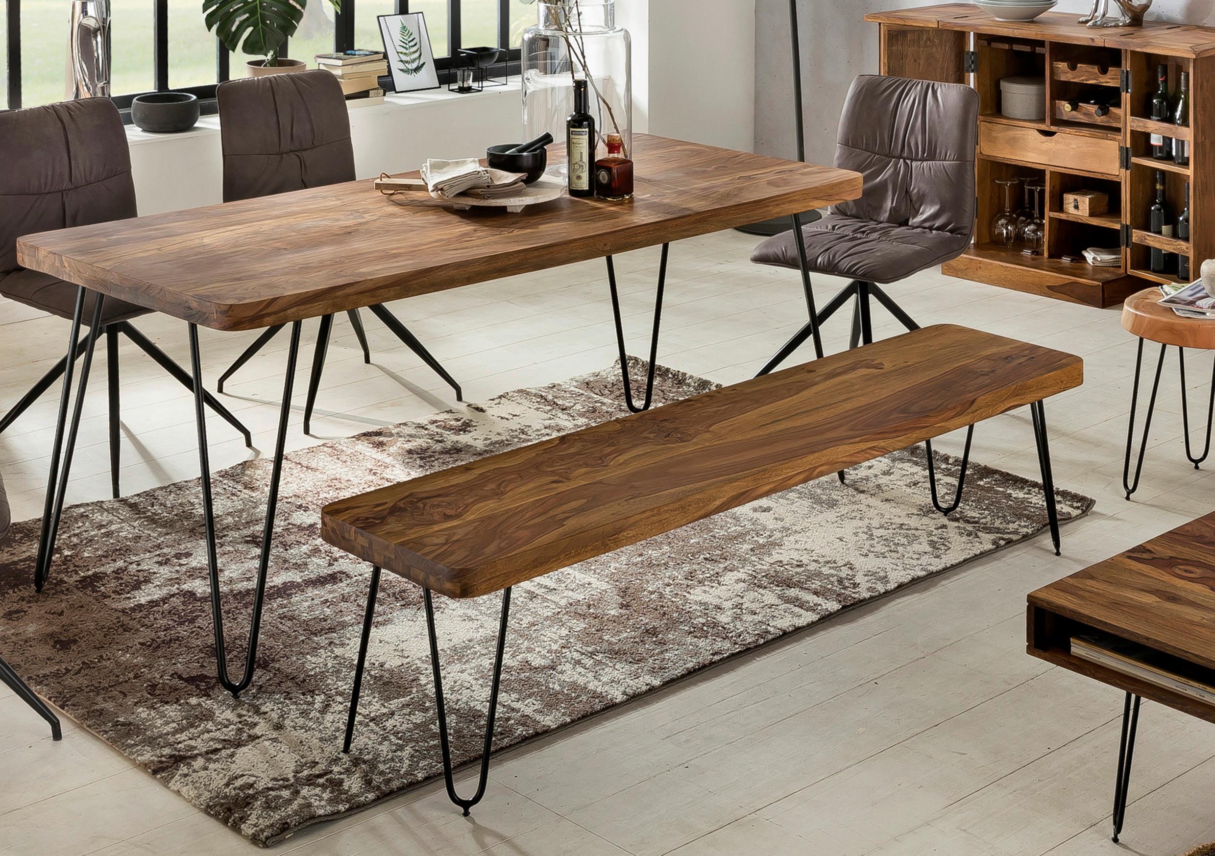 Lavica z masívneho dreva Bagli 120 cm - čierna/farba indického palisandra, Modern, kov/drevo (120/45/40cm) - MID.YOU