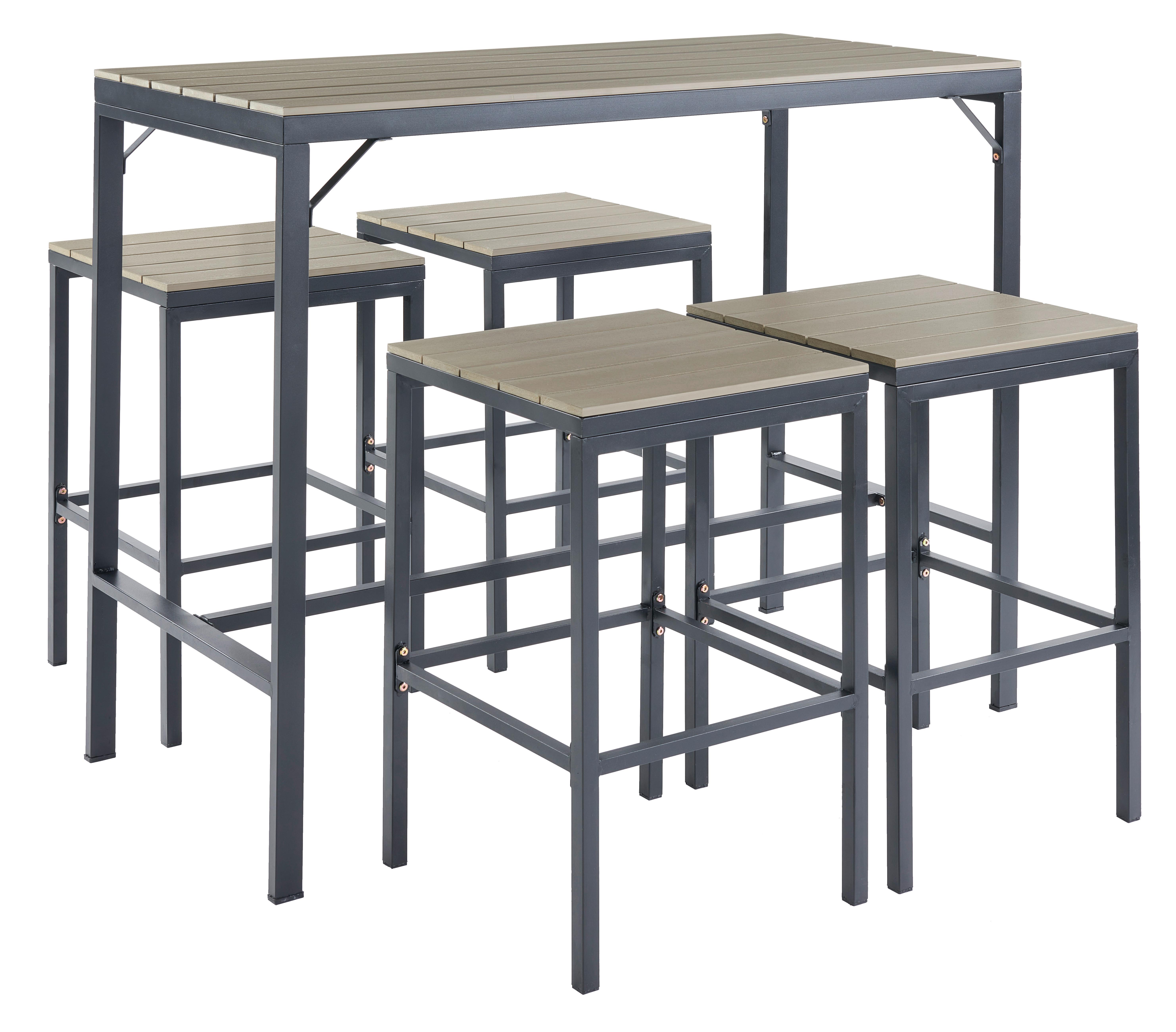 Gartengarnitur 5-tlg. Oslo Stahlgestell - Dunkelgrau/Braun, MODERN, Kunststoff/Metall (130/110.5/60cm) - Luca Bessoni