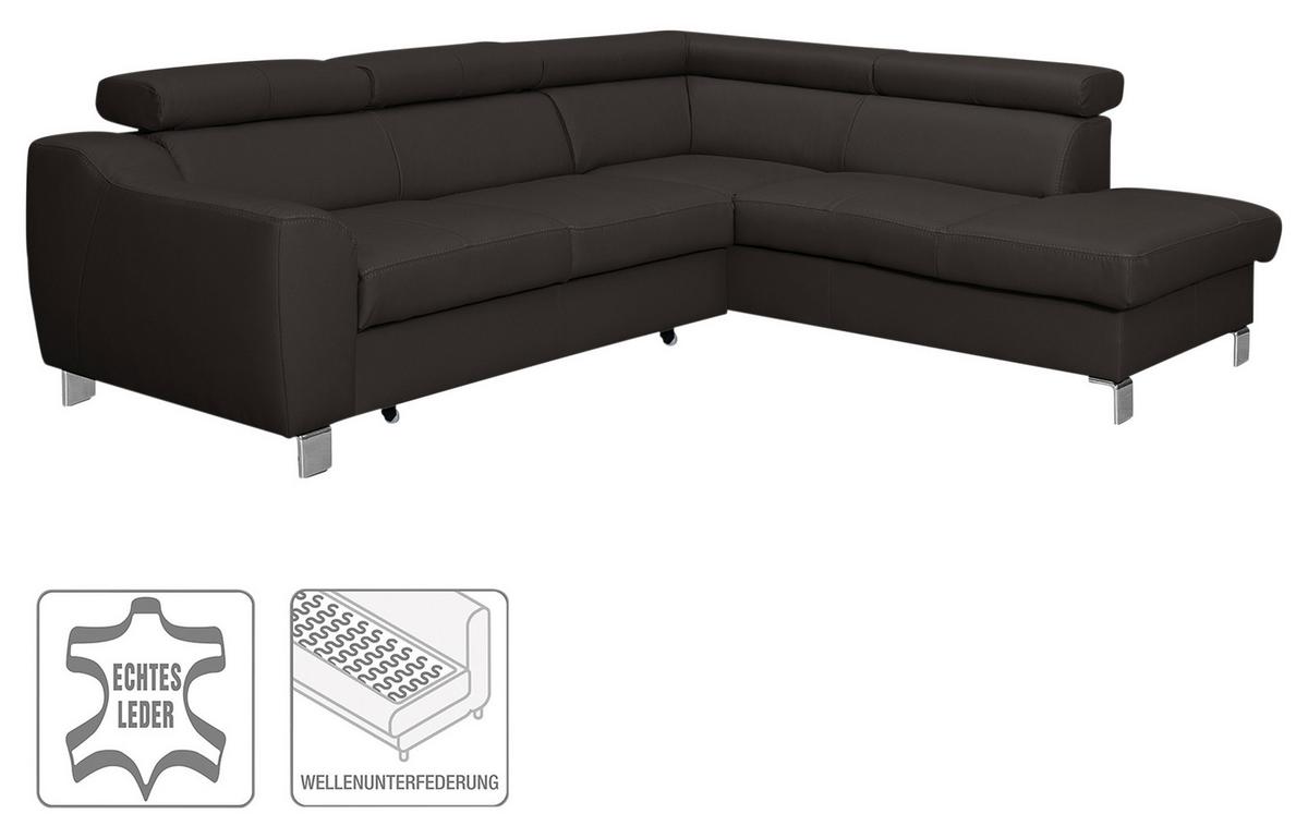 Ecksofa Aspen Dunkelbraun S: 245 Cm - Chromfarben/Dunkelbraun, Design, Leder/Textil (245/208cm) - Livetastic