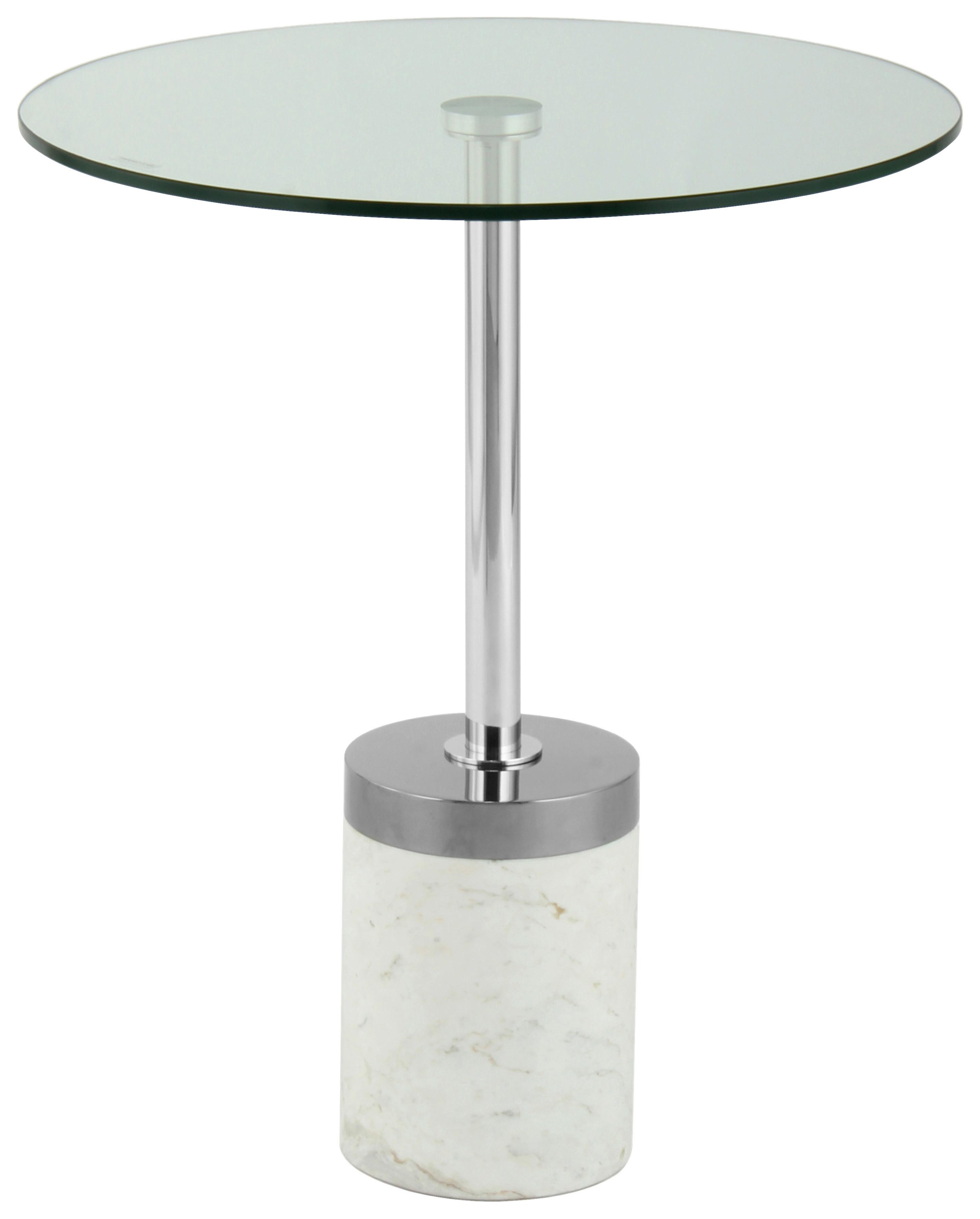 Beistelltisch Lana 125 Silberfarben/weiß B: 53 Cm - Silberfarben/Weiß, Design, Glas/Stein (46/46/53cm) - Kayoom
