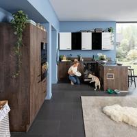 Einbauküche Ip2200/1200 Frei Planbar Modernes Design - Eichefarben/Schwarz, MODERN, Holzwerkstoff - Impuls