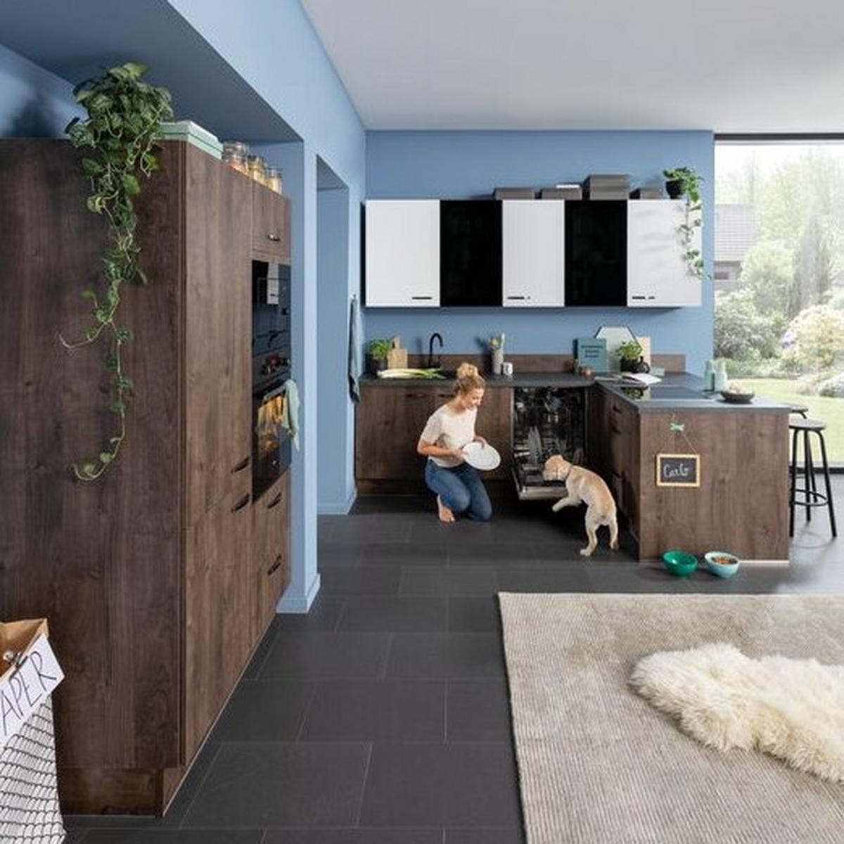 Einbauküche Ip2200/1200 Frei Planbar Modernes Design - Eichefarben/Schwarz, MODERN, Holzwerkstoff - Impuls